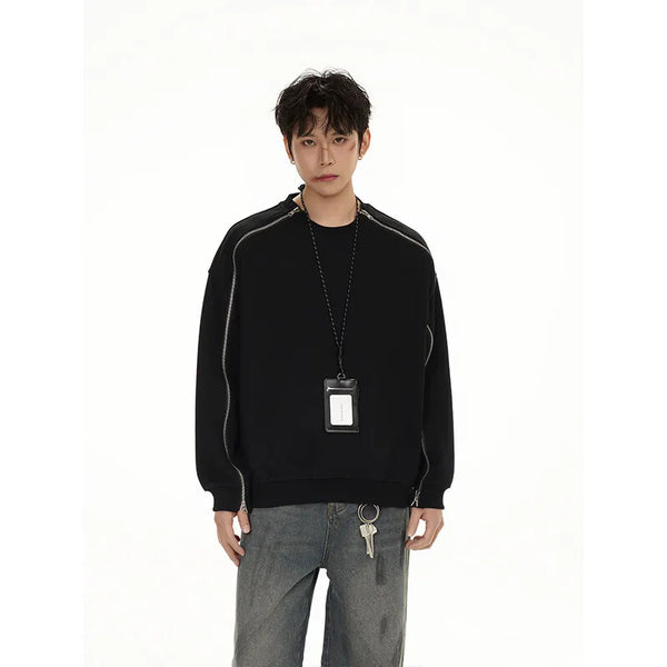 Zipper Pullover Sweatshirt Men Women Streetwear Fashion Loose Casual B