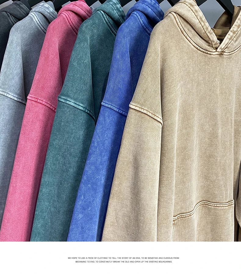 Kanye Vintage Distressed Solid Hooded Hoodie Oversize Washed Wax Dyein