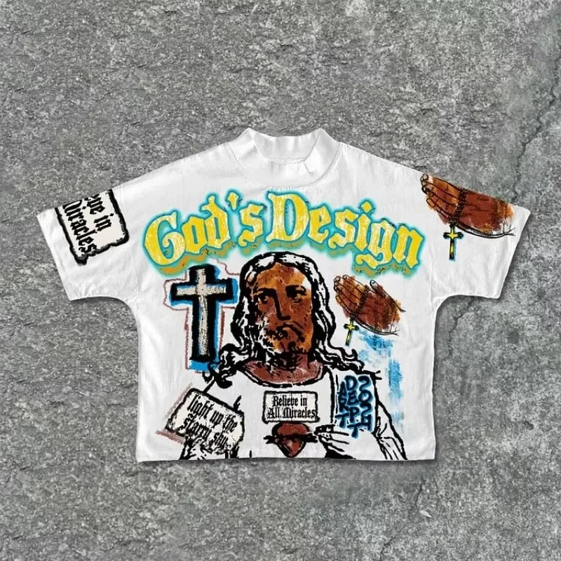 Cyberpunk Streetwear top – Y2K Streetwear Gothic Old Man Letter Print Oversized T Shirt