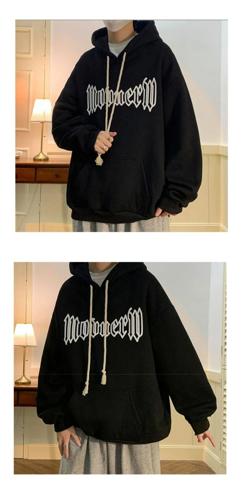 Autumn Vintage Gothic Letter Foam Printed Hooded Sweatshirts Hombre