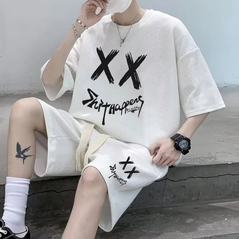 Cyberpunk Vintage print – Summer Man Tracksuit Korean Fashion Streetwear Hip Hop Rock