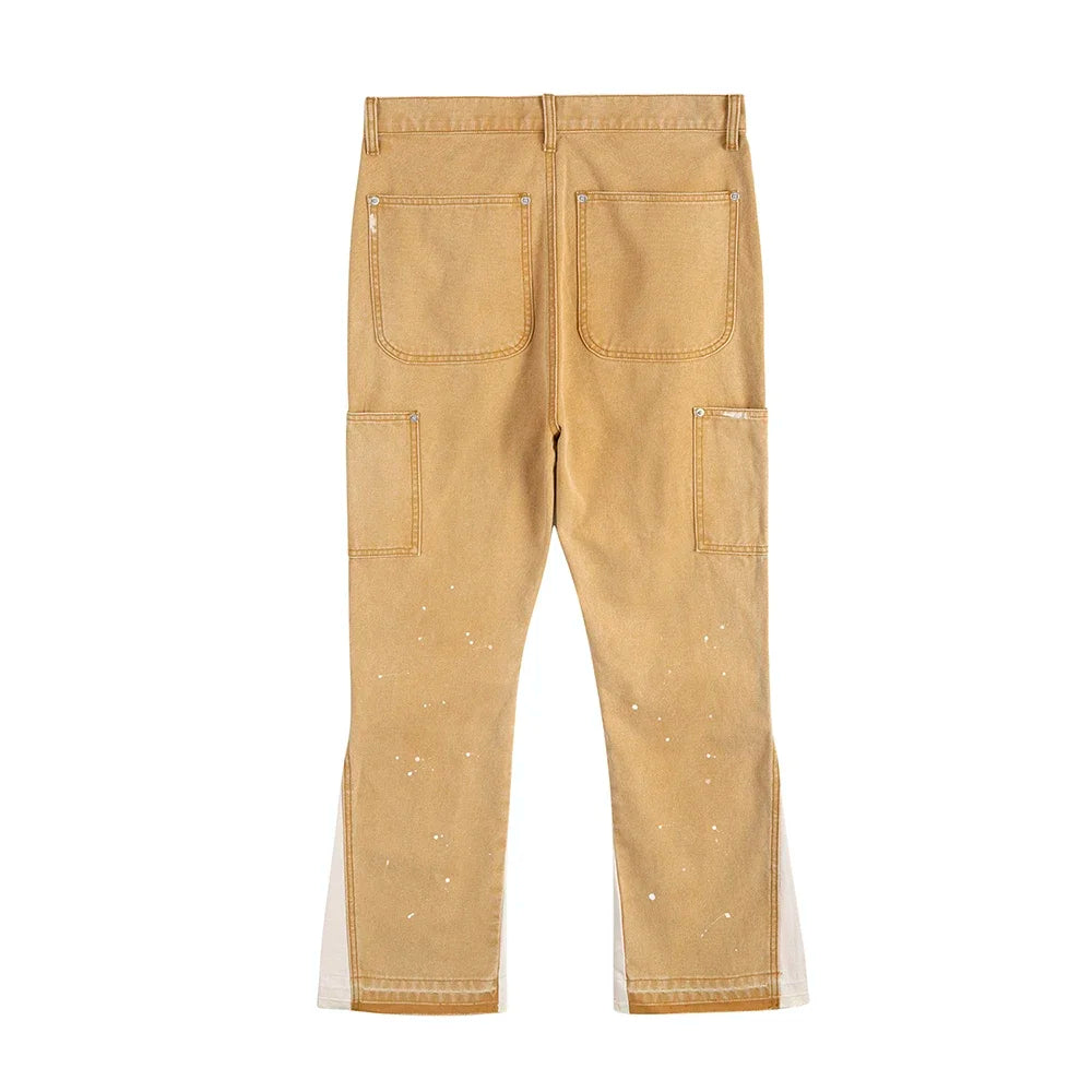 high street spliced speckled ink micro flare pants for men and women patchwork baggy jeans ropa hombre casual denim trousers unique jeans style 3569