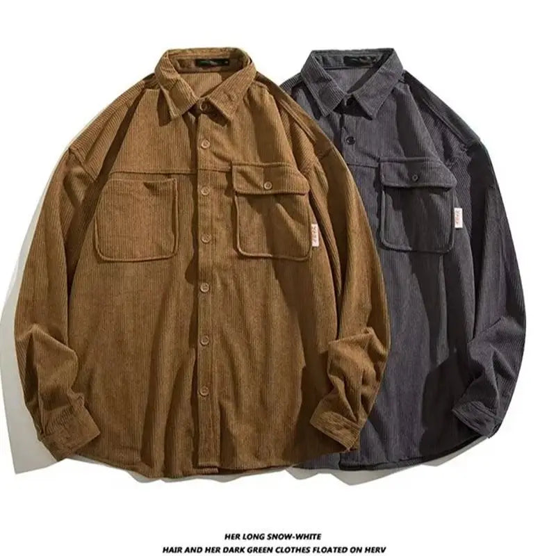 American Corduroy Cotton Shirt Man Thickening Long Sleeve Brand Trendy French Style Designer Loose Casual Workwear Coats