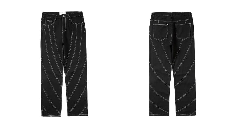 fashion design lines denim jeans mens zipper loose straight trousers hip hop new casual streetwear pants joggers baggy jeans unique joggers style 1467