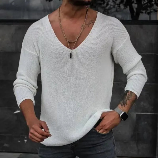 Trapwear Oversized shirt – Men 2024 Spring V Neck Rib Bottoming T Shirts Pullover Autum