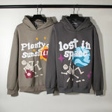 High Street Letter Foam Skull Vintage Fleece Hooded Hoodies Men And Wo