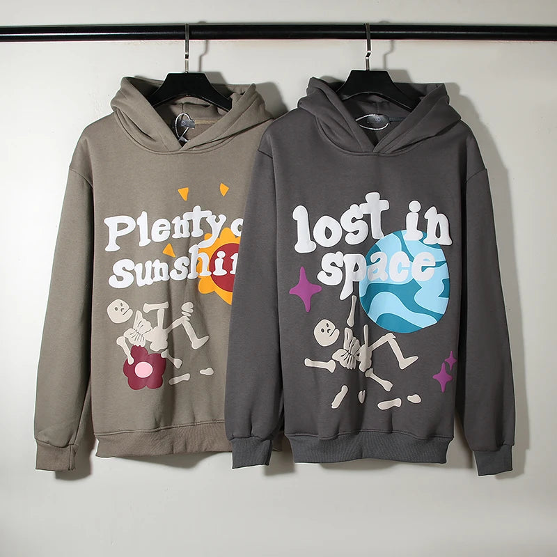 High Street Letter Foam Skull Vintage Fleece Hooded Hoodies Men And Wo