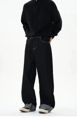 men women streetwear fashion loose casual wide leg straight black denim jeans pant boyfriend y2k baggy jeans trousers unique jeans style 2372
