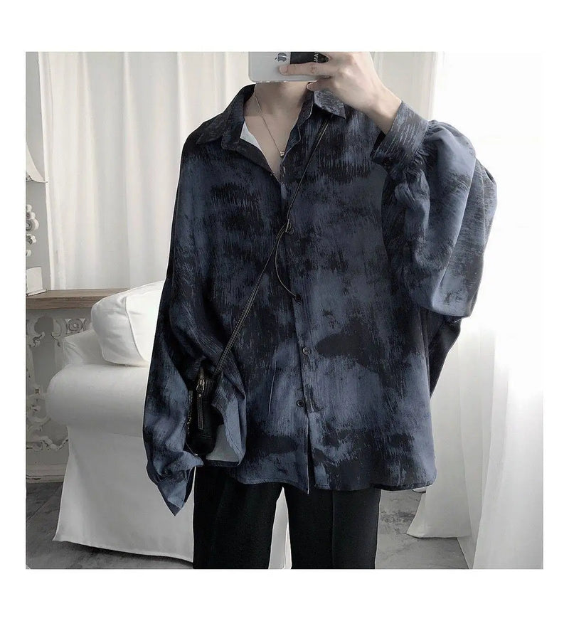 Tie dye loose shirt men long sleeved early autumn Korean version student ins men shirt dark abstinence inch shirt men shirts y2k