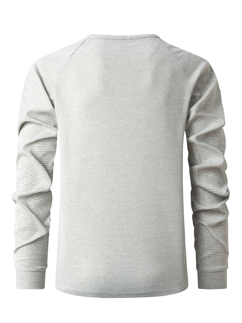 2024 New vintage Waffle Men's Henry shirt with button-down crew-neck and long sleeves