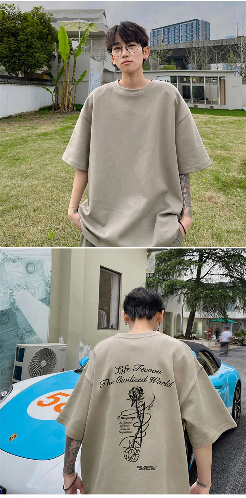 Y2k Angelcore design – Gothic Letter Rose Printed T Shirt Men Hip Hop Fashion Overs