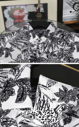 New 2021 luxury Men Classic Sketch jungle Leopard Fashion 50% Silk Casual Shirts Shirt high quality Pocket Short sleeves #A47