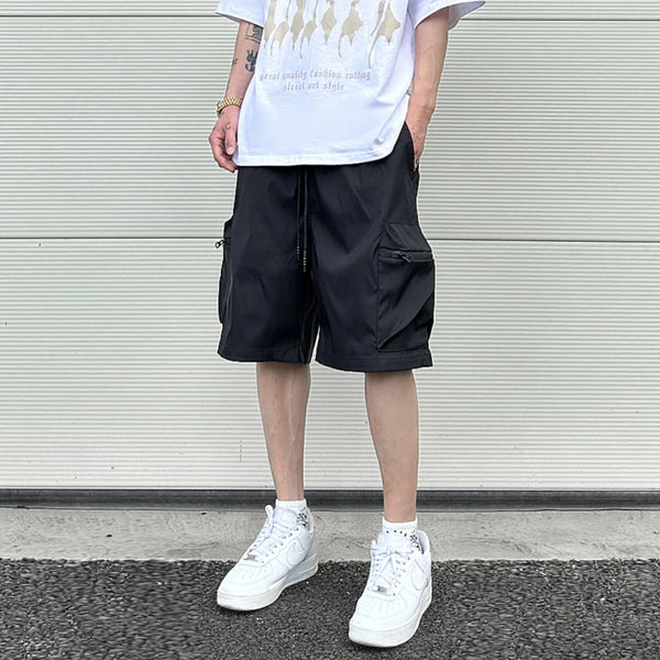 High Street Cargo Jogging Shorts Functional Khaki Cargo Shorts Men's Waterproof Zipper Pockets Casual Baggy Sweat Shorts