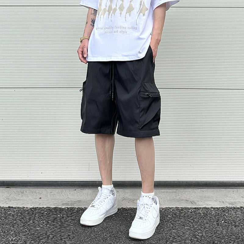 High Street Cargo Jogging Shorts Functional Khaki Cargo Shorts Men's Waterproof Zipper Pockets Casual Baggy Sweat Shorts