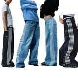 gothic embroidered wide leg denim pants high street streetwear harajuku retro hip hop mens jeans y2k black striped baggy jeans stacked flare jeans