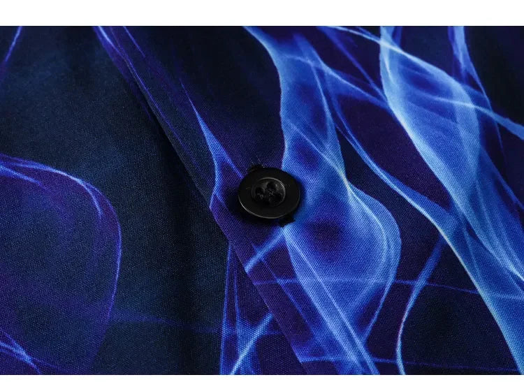 Dark Icon Blue Flame Polo Shirt Men Summer Light Weight Material Hawaiian Shirts Streetwear Men's Shirt