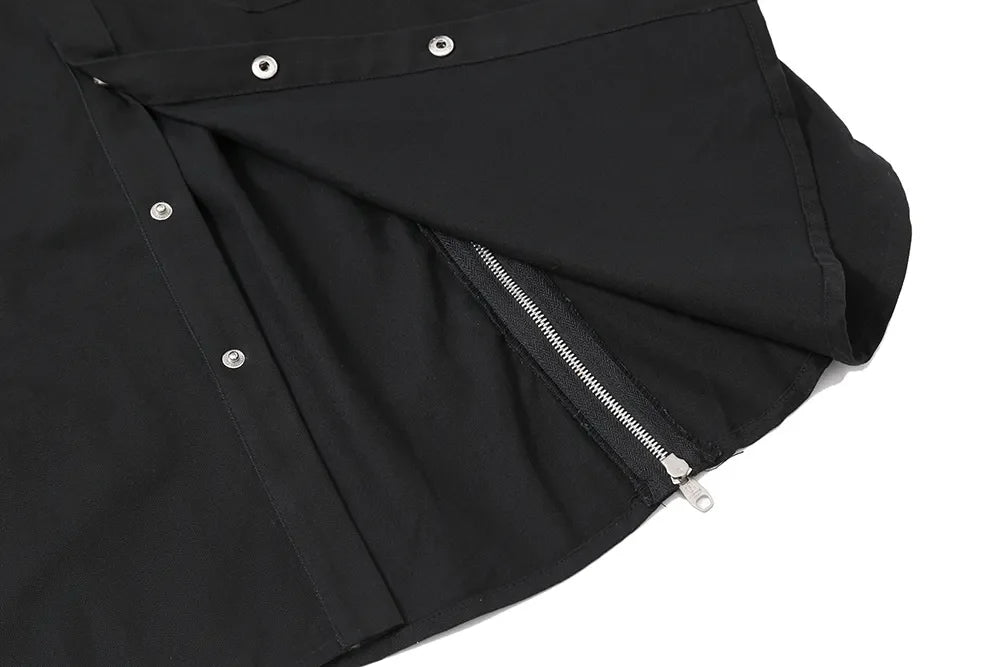 Back Zipper Vibe Style Black Long Sleeve Shirts Jackets for Men Streetwear Y2k Baggy Ropa Hombre Camisas Oversized Loose Coat