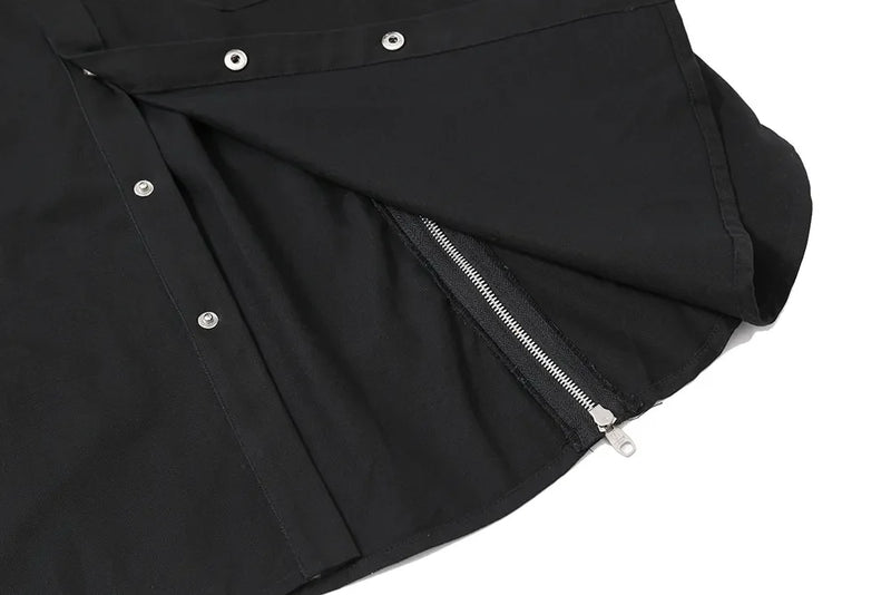 Back Zipper Vibe Style Black Long Sleeve Shirts Jackets for Men Streetwear Y2k Baggy Ropa Hombre Camisas Oversized Loose Coat