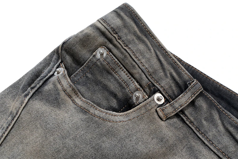 ro ribbons desert colore high elastic micro flared jeans mens straight baggy casual boot cut oversize solid loose denim trousers unique jeans style 874