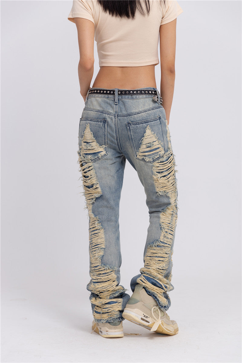 fashion ripped denim jeans mens destoryed holes zipper straight trousers jeans hip hop streetwear new casual joggers jeans pants unique joggers style 3081