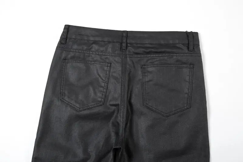 streetwear kanye slim fit feet coated black jeans pants for men pocket brushed wax tapered pants man casual cargo jeans y2k unique cargo style 4562