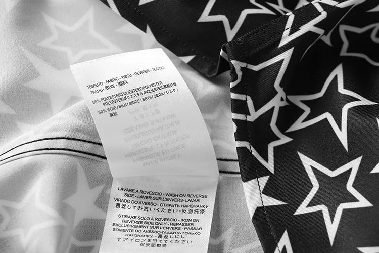 New 2022 Men 3D luxurious Classic Black White Star Print Fashion Silk Casual Shirts Shirt high Pocket Long-sleeves S 2XL #D276