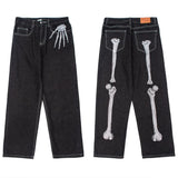 y2k retro sanskrit black jeans street casual pants punk male hip hop print loose harajuku mens straight pants ins hot sale unique jeans style 4758