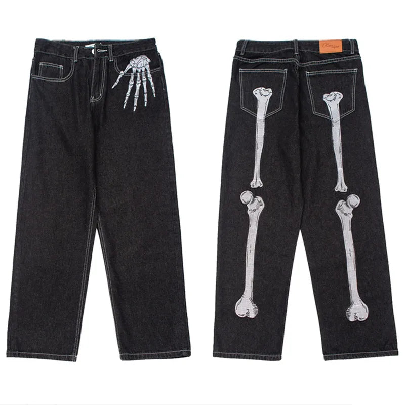 y2k retro sanskrit black jeans street casual pants punk male hip hop print loose harajuku mens straight pants ins hot sale unique jeans style 4758