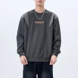 Men Handsome Splice Embroidery Fashion Loose Casual Pullover Sweatshir