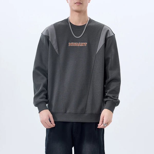 Men Handsome Splice Embroidery Fashion Loose Casual Pullover Sweatshir
