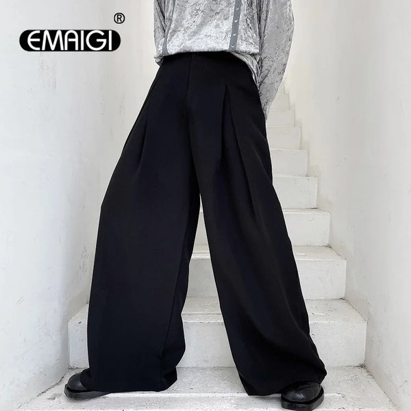 pants men high waist casual wide leg suit pant male vintage fashion japan korea streetwear loose long trousers minimalist street pants