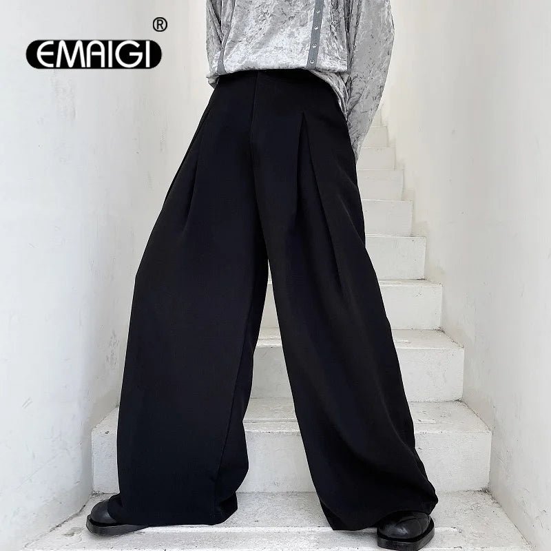 pants men high waist casual wide leg suit pant male vintage fashion japan korea streetwear loose long trousers minimalist street pants