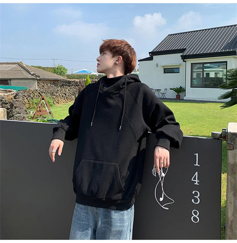 Autumn Turtleneck Fleece Hoodies Men 2024 New High Street Oversize Pullover Hoodie Unisex Y2K Vintage Hooded Sweatshirts Clothes