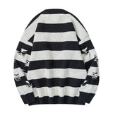 hip hop destroyed ripped holes knitted sweater mens casual striped pullover sweater unisex harajuku streetwear new autumn jumper - graphic printed hoodie for men and women, 2025 streetwear drop, gothic aesthetic hoodie for winter