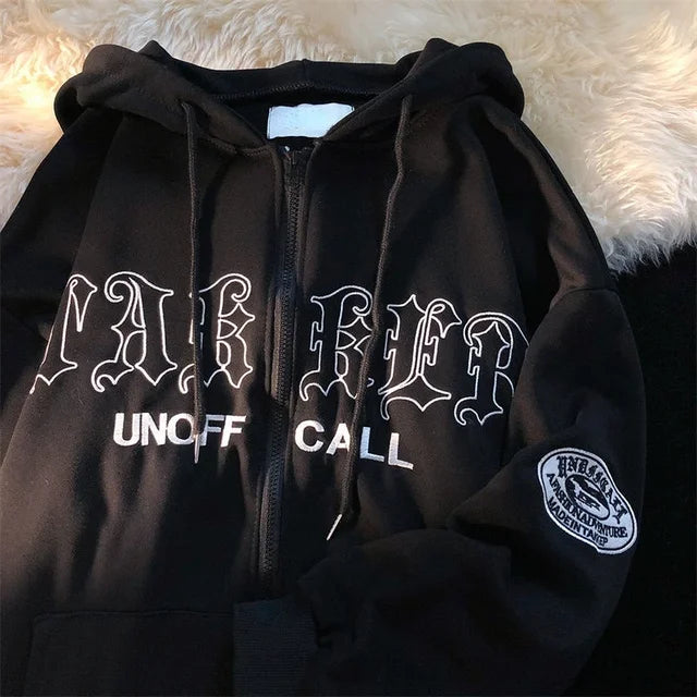 Hoodies Women Retro Harajuku Hip Hop Jacket High Street Zip Up Hoodie