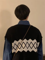 autumn japanese 3 piece set men women college knitted vest jogging pant long sleeve shirts vintage wide leg baggy casual suits unique default style 4940