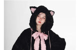 Sadcore Shirt – Harajuku Little Wildcat Hoodies Women Bodysuit Black Tie Bow – Streetwear Fashion for Men & Women