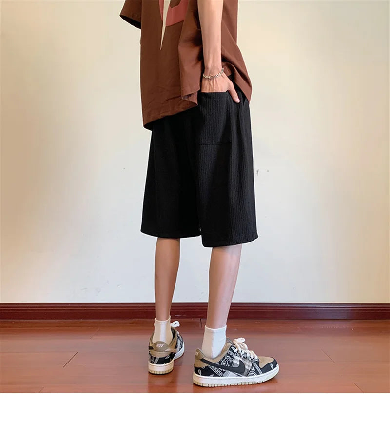summer running baggy y2k shorts for men casual gym sport short pants threaded solid drawstring basketball bermuda masculina unique shorts style 3531