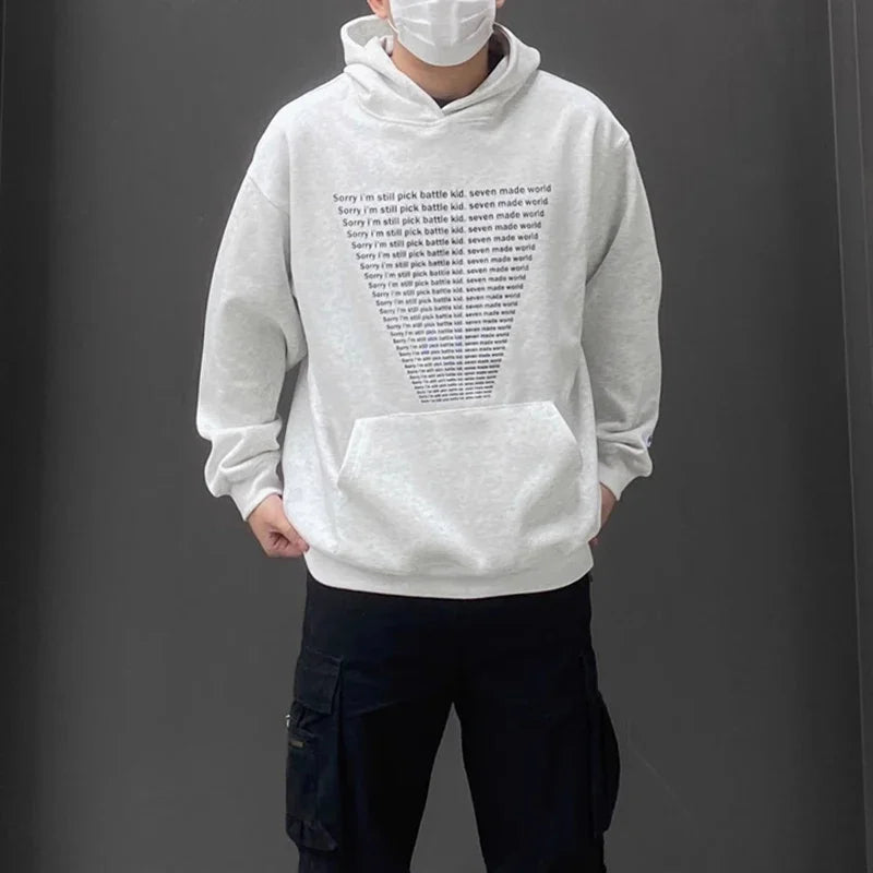Casual Cotton Street Sweater – Autumn Mens Y2K Letter Printed Goth Hoodies New American Streetwear Hooded Sweatshirts Hip Hop Fashion Pullover Retro Hoody | Zip Knit Drop #134