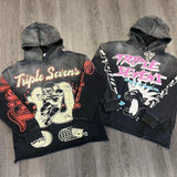 Street Hip Hop Rock Letters Anime Print Oversized Pullover Hoodie Men