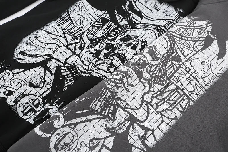 glitchcore aesthetic drop featuring 2023 retro streetwear harajuku hoodie sweatshirt skull graphic cotton hoodies mens hip hop punk thick hooded pullover unisex