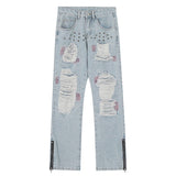 destroy ripped holes patchwork denim jeans men unisex casual rivet bottom zipper trousers jeans streetwear hip hop pants joggers unique joggers style 3633