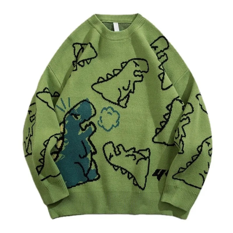 fashion knitted sweater autumn winter o neck dinosaur pattern pullover streetwear unisex casual loose sweaters jumper knitwears urban wear with bold artwork, high quality cotton pullover, streetwear fashion hoodie