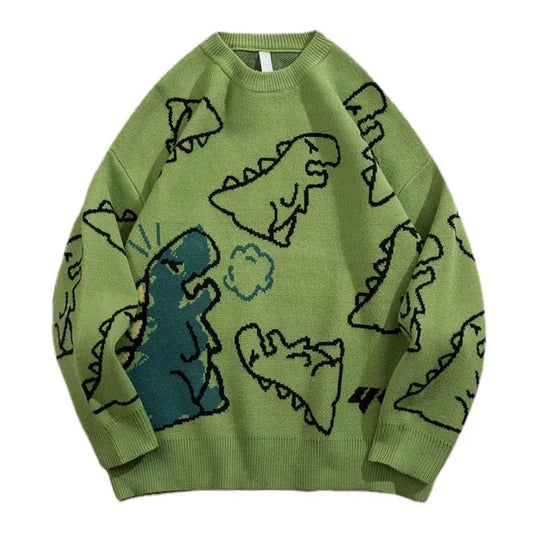 fashion knitted sweater autumn winter o neck dinosaur pattern pullover streetwear unisex casual loose sweaters jumper knitwears urban wear with bold artwork, high quality cotton pullover, streetwear fashion hoodie