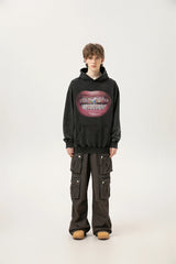 24ss Vintage SM Brand Fashion Washed Distressed stir fried salt high gram heavy vintage looped hoodie hooded sweatshirt