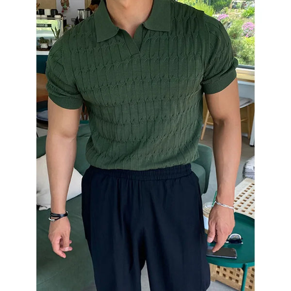 Y2k Graphic tee – Summer New Knitted Polo Shirt Mens Short Sleeve Casual Half