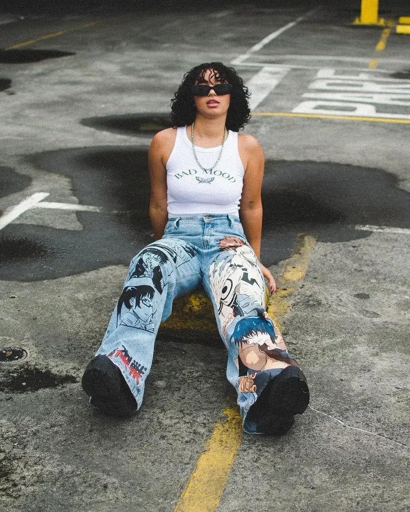 harajuku y2k baggy jeans the winged dragon of ra print wide leg denim pants popular anime jeans streetwear trouser men clothing unique jeans style 5730