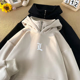 2024 Spring Half Zip Large Size Hooded Sweatshirts Korean Mens Pullove