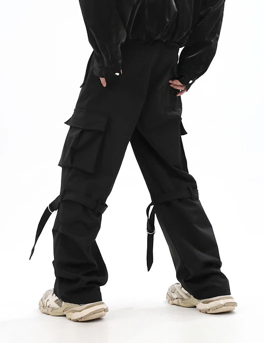 fashion cargo pants adjustable belts waist with side pockets joggers streetwear pant unisex casual loose straight baggy trousers unique joggers style 372