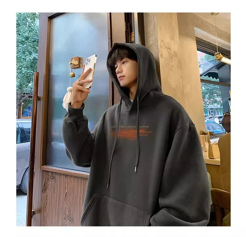 New Hip Hop Graphic Pullover Hoodies For Men Cotton Fleece Vintage Hoo